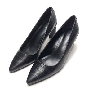 LOGO By Lori Goldstein Size 7 Liza Crocodile Block Heel Pumps Black